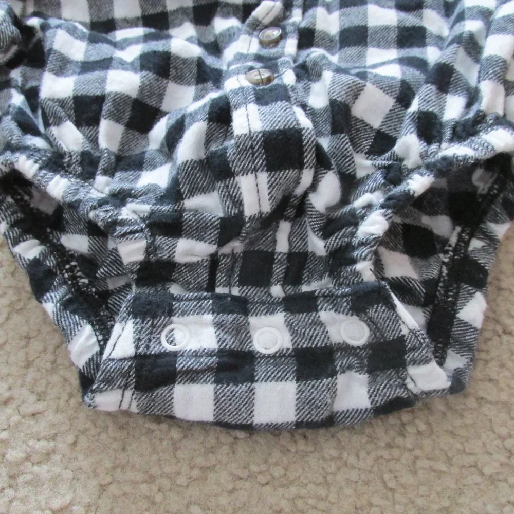 Carters Button Up Bodysuit Dress Shirt Boys 12M Black White‎ Check Long Sleeve
